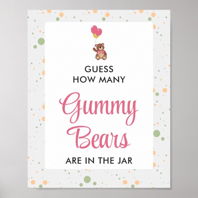 Affiche Pink Gummy Bear Guesser Game Girl Baby shower (Devant)