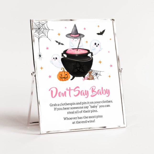 Affiche Pink Halloween Baby est en train de brasser Ne pas (Baby is Brewing Baby Shower Don't Say Baby Sign)