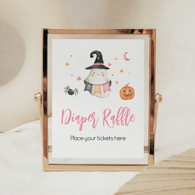 Affiche Pink Halloween Ghost Little Boo Baby shower (Little Boo Baby Shower Diaper Raffle Sign)