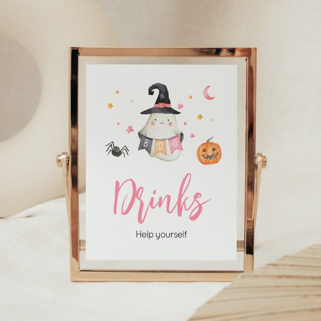 Affiche Pink Halloween Ghost Little Boo Boo Baby showers B (Little Boo Baby Shower Drinks Sign)