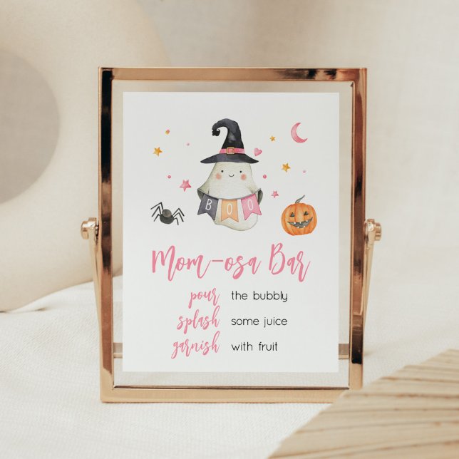 Affiche Pink Halloween Ghost Little Boom Mom Osa Bar (Little Boo Baby Shower Mom Osa Bar Sign)