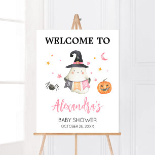 Affiche Pink Halloween Ghost Petit Boite Bienvenue