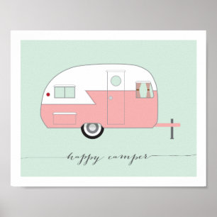 Affiche Pink Happy Camper art imprimé 8 x 10