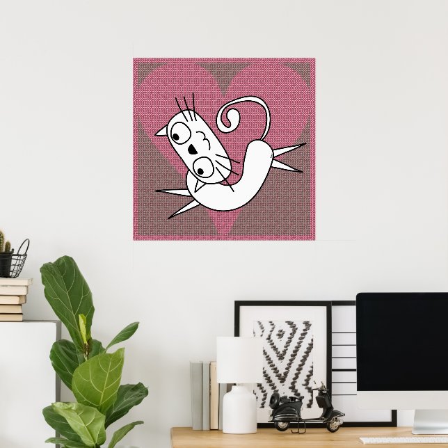 Affiche Pink Heart White Kitty Print (Bureau à domicile)