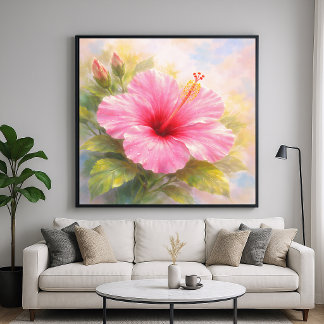 Affiche Pink Hibiscus - Painting Style Art