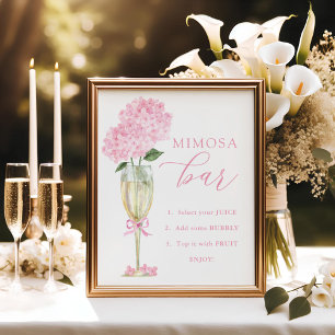 Affiche Pink Hydrangea, Gold Mimosa Bar Shower