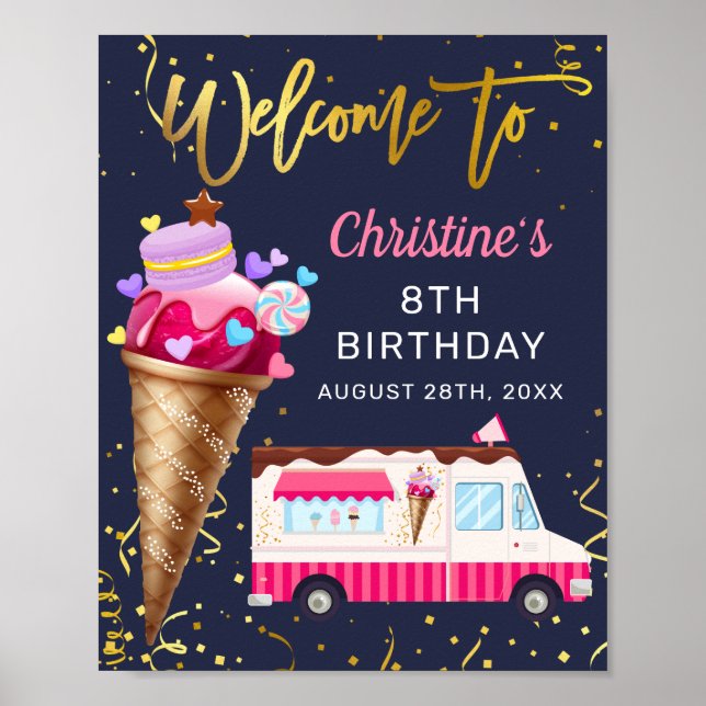 Affiche Pink Ice Cream Camion Marine Blue Welcome Annivers (Devant)