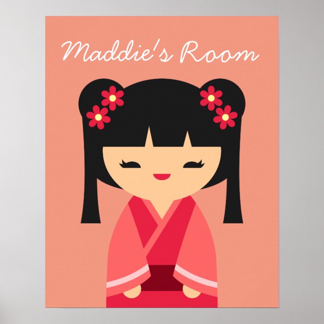 Affiche Pink Kokeshi Japanese dolls (Devant)