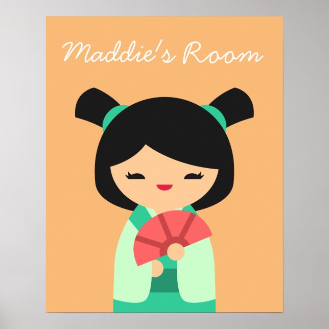 Affiche Pink Kokeshi Japanese dolls girls room (Devant)