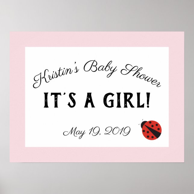 Affiche Pink ladybug baby shower bienvenue c’est un pannea (Devant)