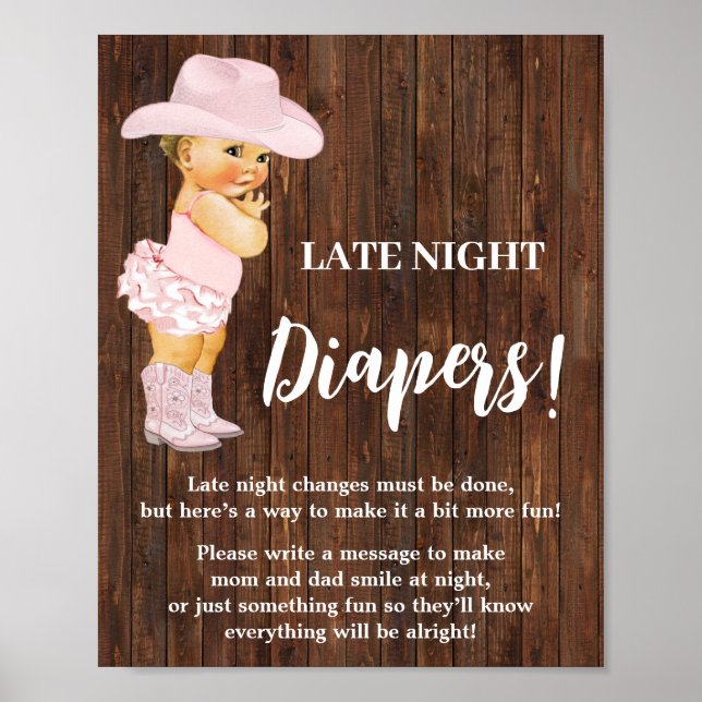 Affiche Pink Late Night Diapers Jeu Cowgirl Baby shower (Devant)