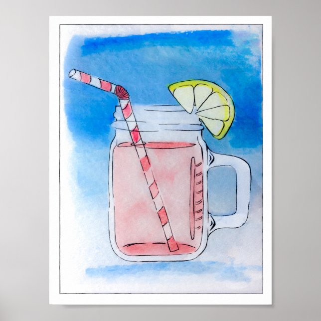 Affiche PInk Lemonade Mason Jar Aquarelle (Devant)