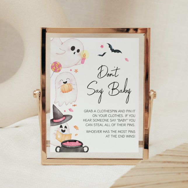 Affiche Pink Little Boo Halloween Ne pas dire bébé (Pink Little Boo Baby Shower Don't Say Baby Sign)