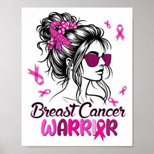 Affiche Pink Messy Bun Ribbon Breast Cancer du sein guerri
