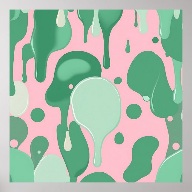 Affiche Pink Mint Green Melting Drip Pattern Abstract  (Devant)