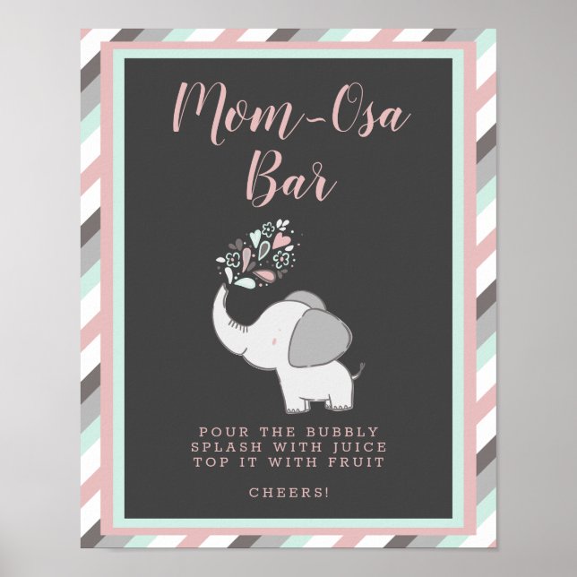 Affiche Pink Mom-Osa Bar Elephant Baby shower Boissons Sig (Devant)
