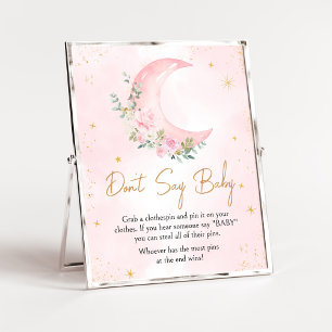 Affiche Pink Moon and Stars Baby shower Ne pas dire bébé