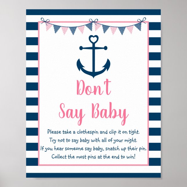 Affiche Pink Navy Girl Ancre nautique Ne pas dire Baby Gam (Devant)