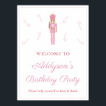 Affiche Pink Nutcracker Candy Canes Birthday Party Welcome<br><div class="desc">A whimsical shower or birthday welcome sign in a pastel pink Nutcracker Ballet toy soldiers theme. All of the text is fully customizable to your event. The design features my illustrations (the Nutcracker wooden toy soldier and the candy canes), originally painted in watercolor, before being scanned into digital form. You...</div>