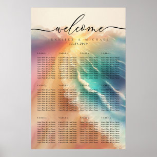 Affiche Pink Ocean Beach Mariage de fête d'été Table