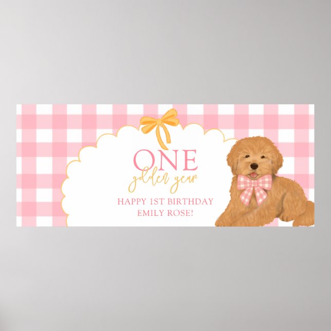 Affiche Pink One Golden Year Doodle Puppy 1st Birthday (Devant)