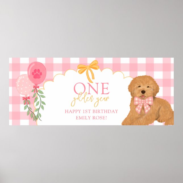 Affiche Pink One Golden Year Goldendoodle Dog 1st Birthday (Devant)