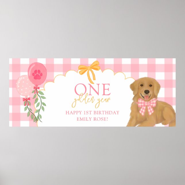 Affiche Pink One Golden Year Retriever Puppy 1st Birthday (Devant)