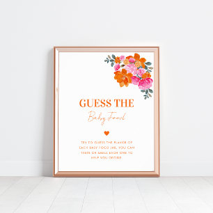 Affiche Pink Orange Guess the Baby Food Baby shower Pannea