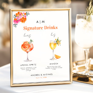 Affiche Pink Orange Signature Boissons Cocktail Mariage Si