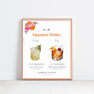 Affiche Pink Orange Signature Boissons Cocktail Mariage Si