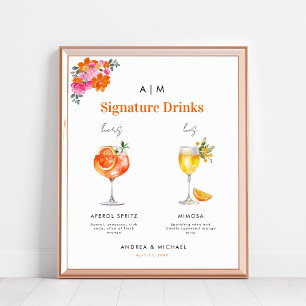 Affiche Pink Orange Signature Boissons Cocktail Mariage Si