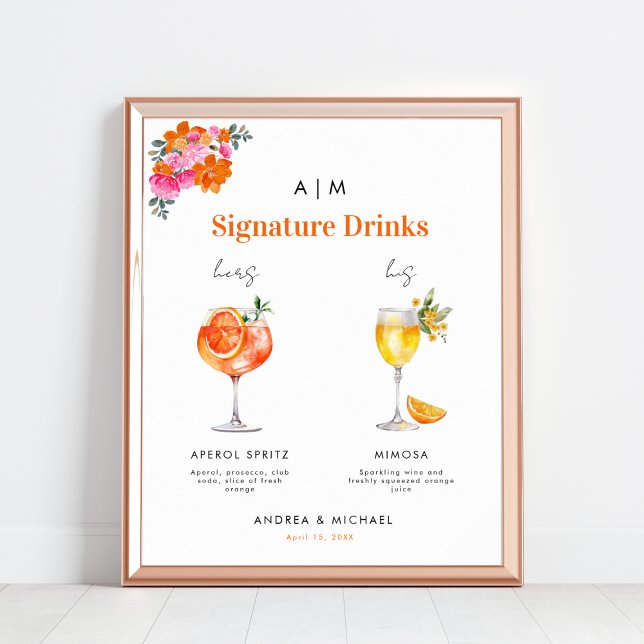 Affiche Pink Orange Signature Boissons Cocktail Mariage Si (Créateur téléchargé)