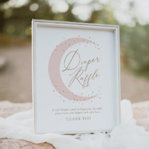 Affiche Pink over the Moon Baby shower Déchets Signe Raffl