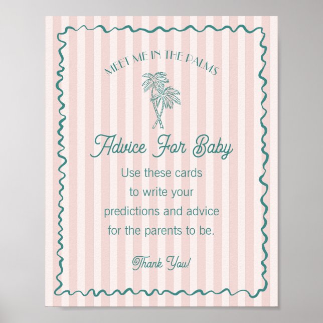 Affiche Pink Palm Springs Pastel Beach Conseil pour bébé (Devant)