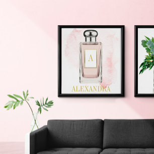 Affiche Pink Parfum Bouteille Chic Monogramme Personnel