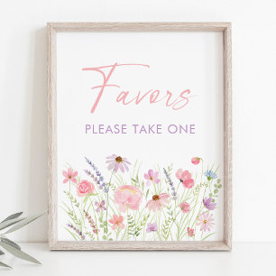 Affiche Pink Pastel Fleur sauvage Baby shower Favoriser Si