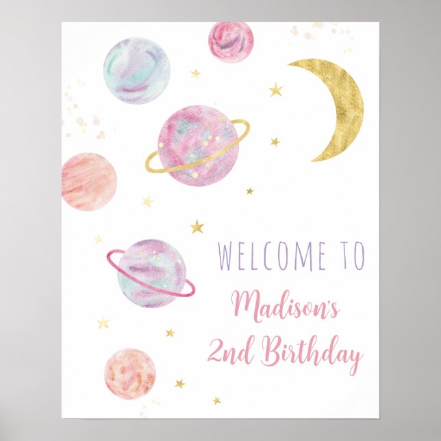 Affiche Pink Pastel Two Moon Space Anniversaire Bienvenue (Devant)