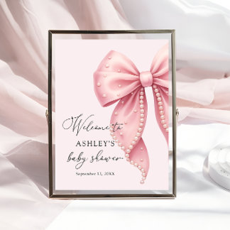 Affiche Pink Pearl Bow Girl Baby Shower Welcome