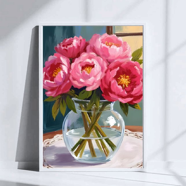 Affiche Pink Peony Bouquet Watercolor Floral Painting (Créateur téléchargé)