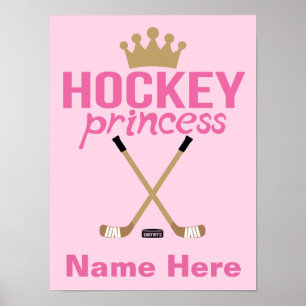 Affiche Pink Personnalisé Filles Hockey Princesse Nom