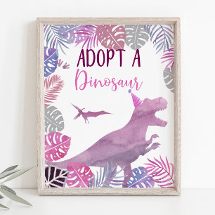 Affiche Pink Purple Adopter Un Dinosaure Signal D'Annivers
