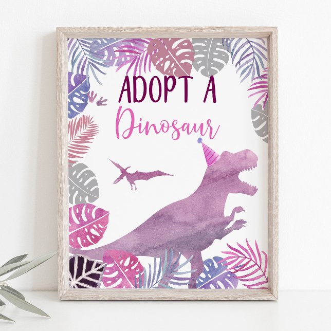 Affiche Pink Purple Adopter Un Dinosaure Signal D'Annivers (Créateur téléchargé)