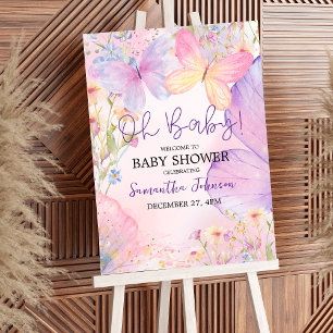 Affiche Pink Purple Floral Oh Baby Butterfly Baby shower
