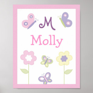 Affiche Pink Purple Papillon Nursery Mur Art Nom Imprimer