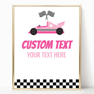 Affiche Pink Race Car Racecar Custom Text Party Signal
