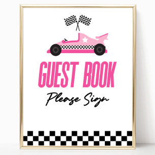 Affiche Pink Race Car Racecar Invité Book Party Signal