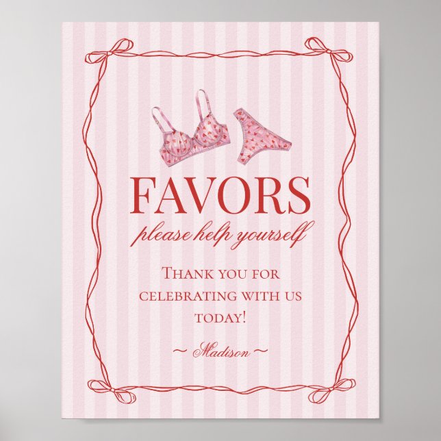 Affiche Pink & Red Heart Lingerie Bachelorette Party Favor (Devant)