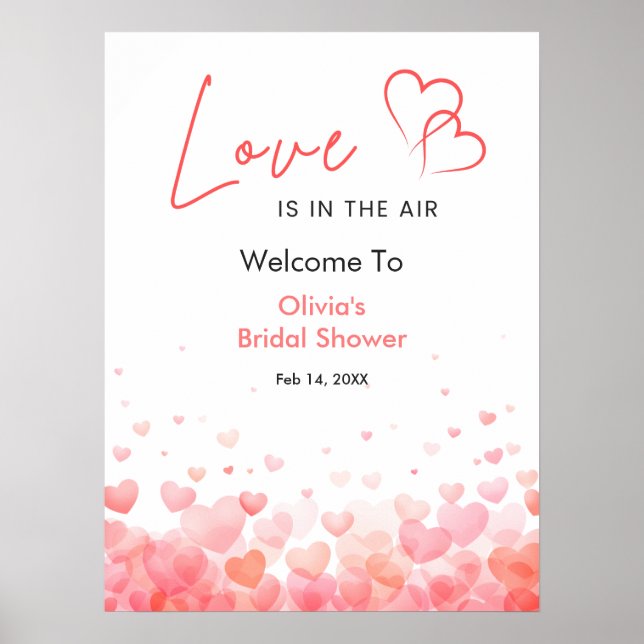 Affiche Pink Red Love is in the Air Bridal Shower Welcome  (Devant)