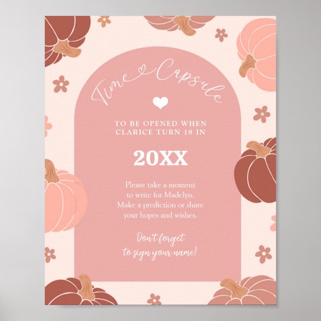 Affiche Pink Retro Pumpkin 1st Birthday Time Capsule (Devant)