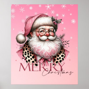 Affiche Pink Retro Santa Claus Vintage Joyeux Noël